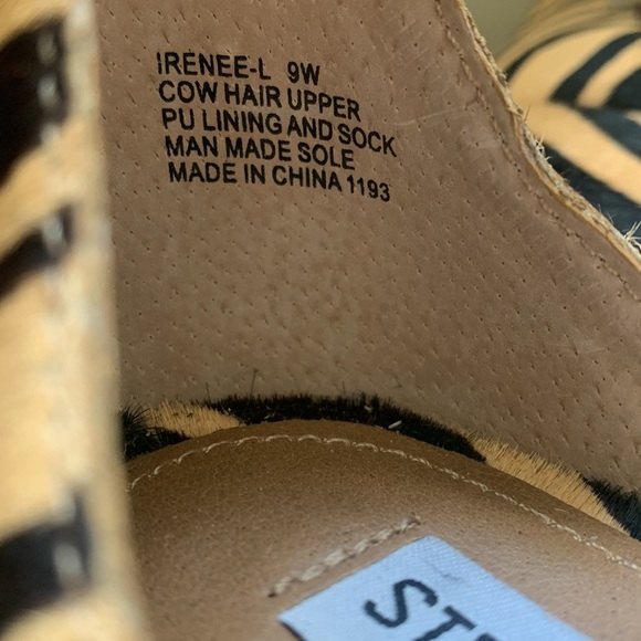 Steve Madden Irenee Sandals Tan Animal Print Cow Hair Low-Block Heel Size 9 Wide - Picture 11 of 12